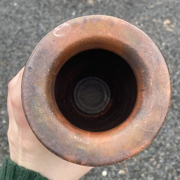 7.25" Vintage 20th C. Raku Iridescent Glazed Pottery Ceramic Vase Ramer Art - Picture 13 of 13